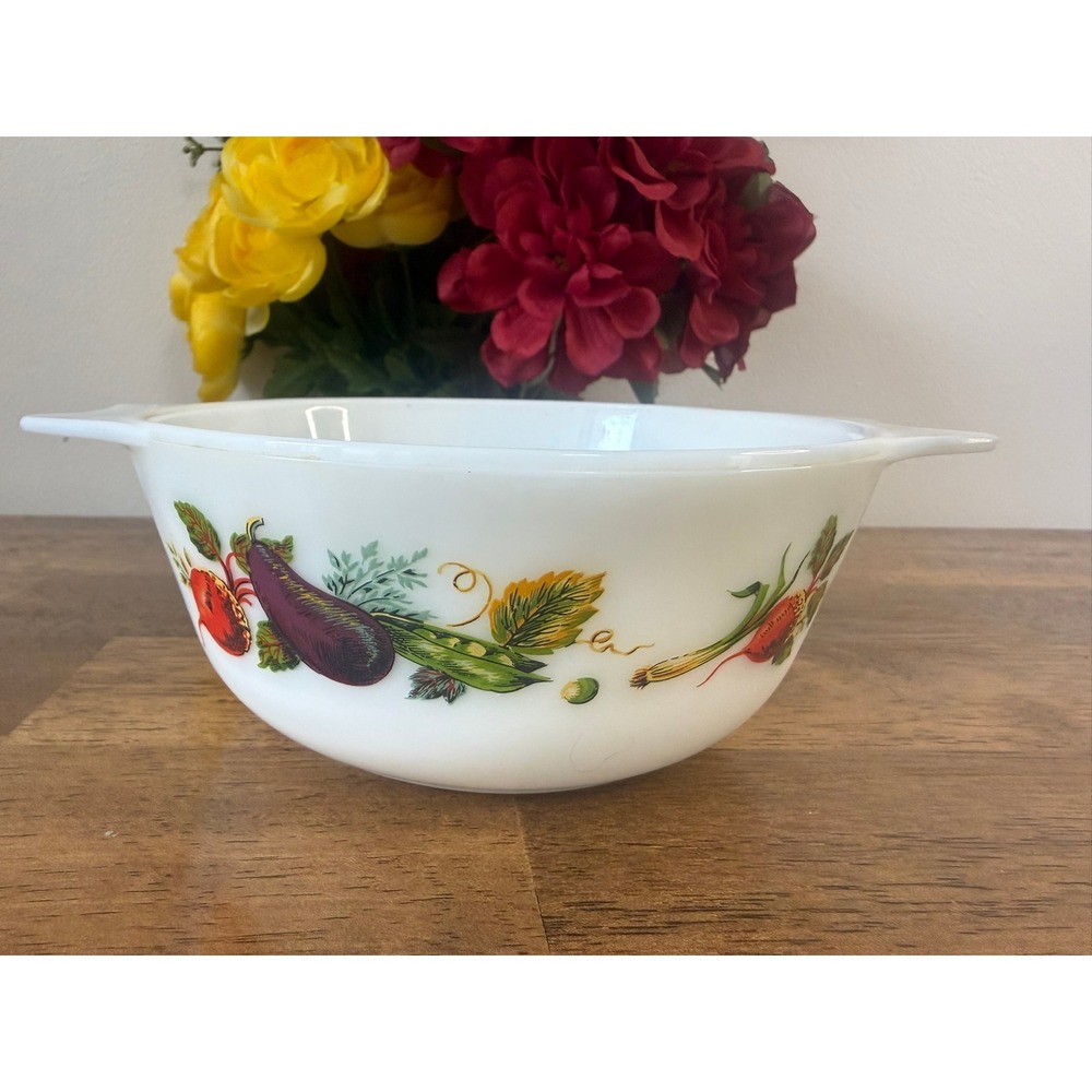 Vintage Pyrex England Vegetable Pattern Bowl Retro Kitchen Farmhouse‎ Decor